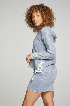 Chaser Brand Long Sleeve Hoodie With Lace Up Sides Discount