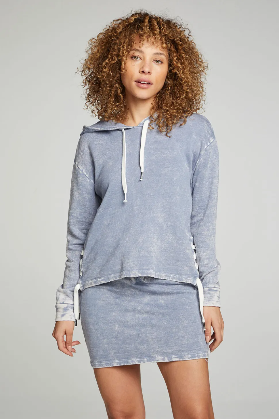 Chaser Brand Long Sleeve Hoodie With Lace Up Sides Discount
