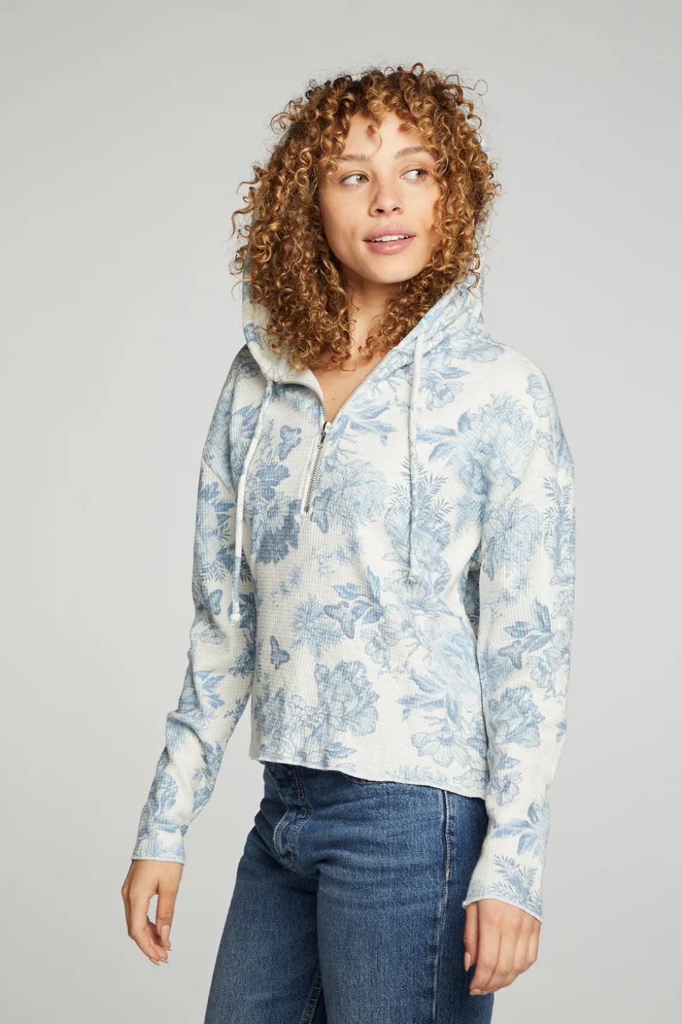 Chaser Brand Long Sleeve Semi Cropped Zip Front Hoodie Best Sale
