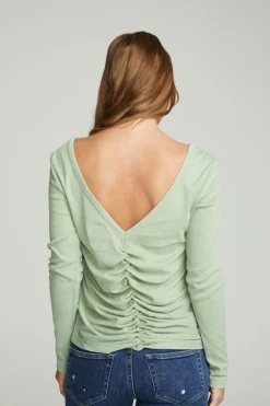 Chaser Brand Long Sleeve Shirred V-back Tee Best Sale