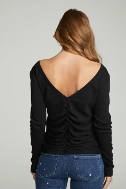 Chaser Brand Long Sleeve Shirred V-back Tee Sale
