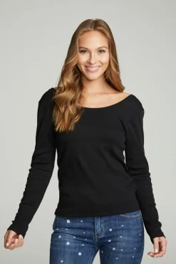 Chaser Brand Long Sleeve Shirred V-back Tee Sale