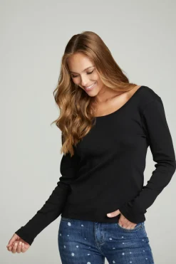 Chaser Brand Long Sleeve Shirred V-back Tee Sale