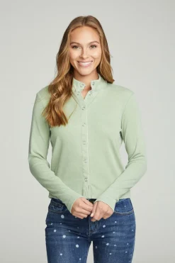 Chaser Brand Long Sleeve Snap Front Mock Neck Tee Best