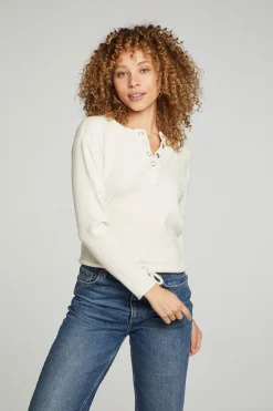 Chaser Brand Long Sleeve Snap Henley Drawstring Waist Tee Fashion
