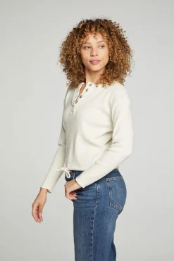 Chaser Brand Long Sleeve Snap Henley Drawstring Waist Tee Fashion