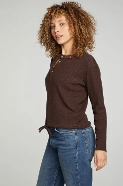 Chaser Brand Long Sleeve Snap Henley Drawstring Waist Tee New