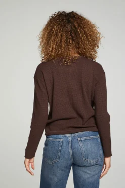 Chaser Brand Long Sleeve Snap Henley Drawstring Waist Tee New