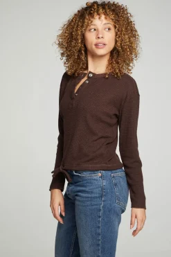 Chaser Brand Long Sleeve Snap Henley Drawstring Waist Tee New