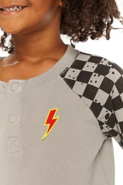 Chaser Brand Long Sleeve Splatter Checker Raglan Button Up Henley Fashion
