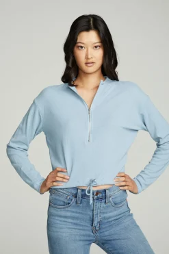 Chaser Brand Long Sleeve Zipper Mock Neck Semi Cropped Tee Flash Sale