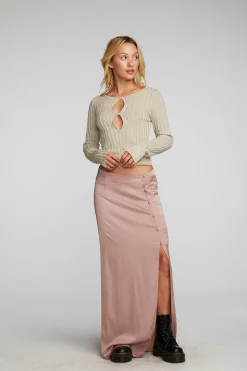 Chaser Brand Lurex Rib Knit Long Sleeve Top With Open Keyhole Outlet