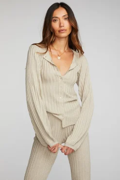 Chaser Brand Lurex Rib Knit Long Sleeve Tunic Best