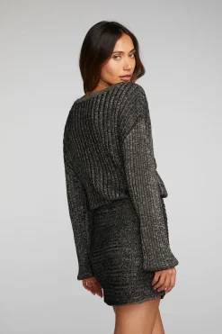 Chaser Brand Lurex Rib Knit Mini Dress With Shirring Store