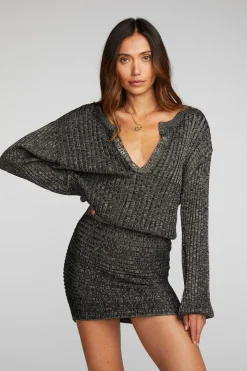 Chaser Brand Lurex Rib Knit Mini Dress With Shirring Store