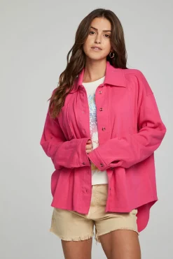 Chaser Brand Malone Button Down - Fuchsia Cheap