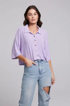 Chaser Brand Marine Crop Button Down - Digital Lavender Flash Sale