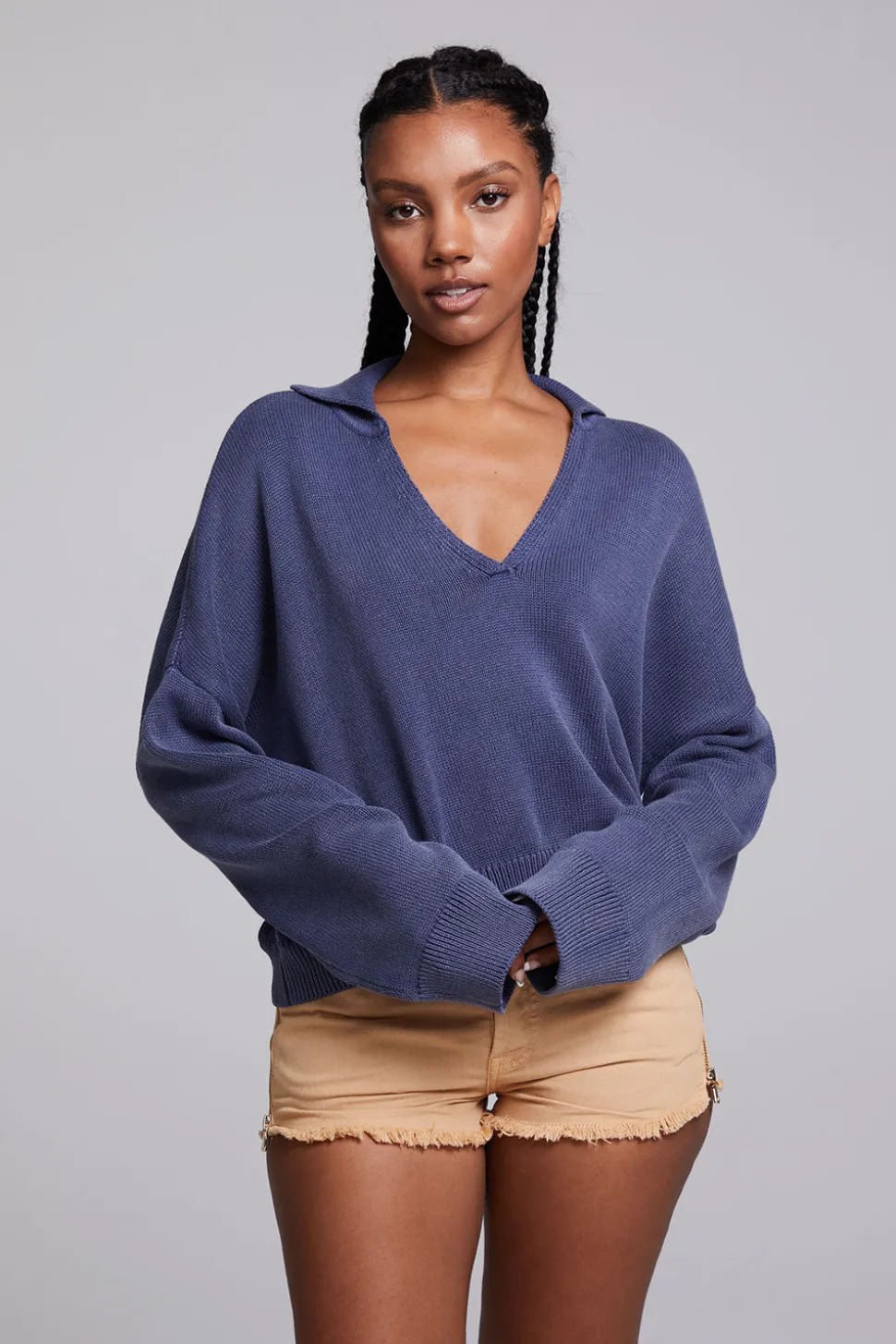 Chaser Brand Mercury Washed Indigo Crop Pullover Cheap