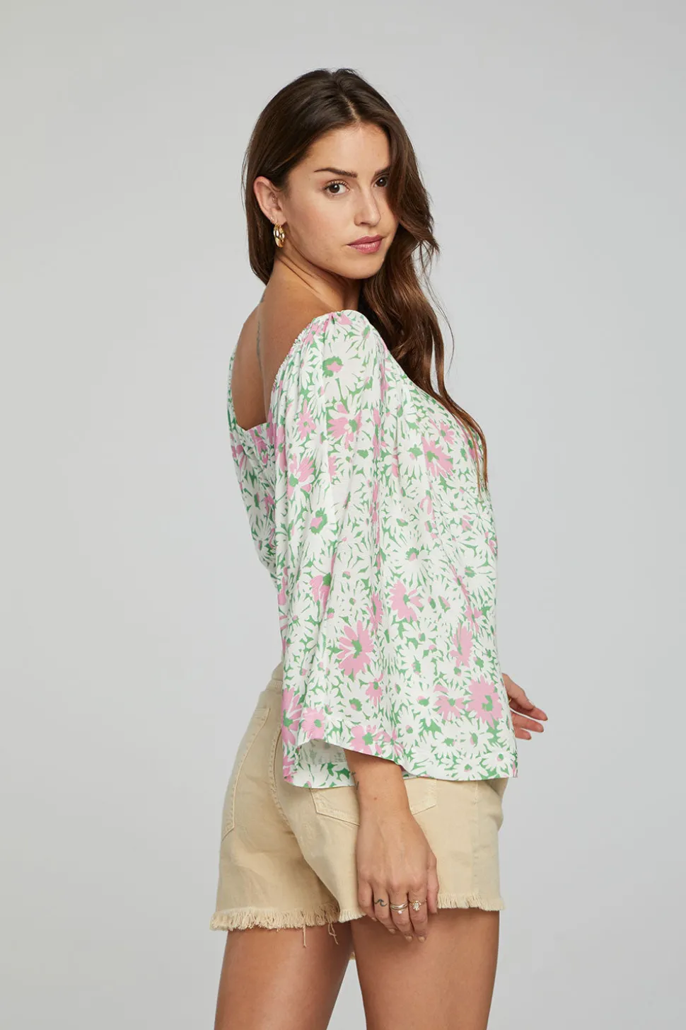 Chaser Brand Monarch Crop Top - Grass Daisy Floral Hot