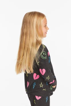 Chaser Brand Neon Heart & Smiles Girls Zip-up Hoodie Fashion
