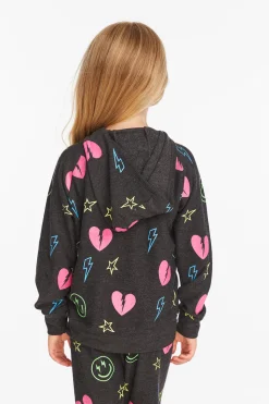 Chaser Brand Neon Heart & Smiles Girls Zip-up Hoodie Fashion