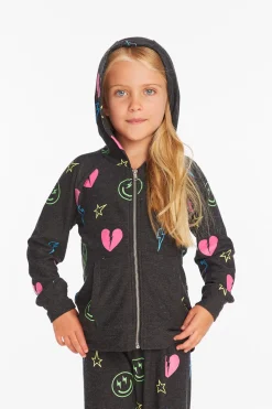 Chaser Brand Neon Heart & Smiles Girls Zip-up Hoodie Fashion