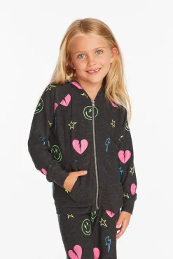 Chaser Brand Neon Heart & Smiles Girls Zip-up Hoodie Fashion