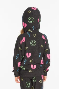 Chaser Brand Neon Heart & Smiles Girls Zip-up Hoodie Fashion
