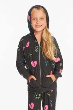 Chaser Brand Neon Heart & Smiles Girls Zip-up Hoodie Fashion