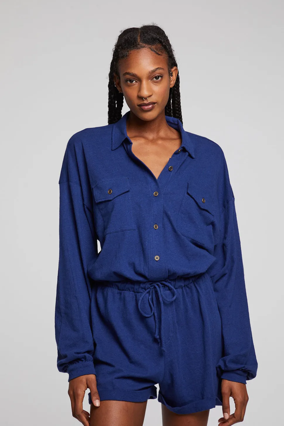 Chaser Brand Nocelle French Blue Jumpsuit Cheap
