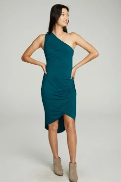 Chaser Brand One Shoulder Shirred Cross Over Dress Shop
