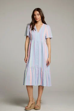 Chaser Brand Orange South West Beach Stripe Midi Dress Cheap