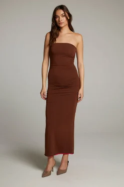 Chaser Brand Panama Coffee And Raspberry Reversible Midi Dress Fashion