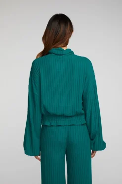Chaser Brand Poor Boy Rib Knit Cropped Pullover With Elastic Waist & Sleeve Discount