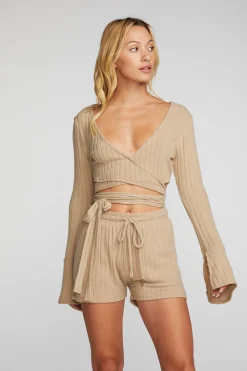 Chaser Brand Poor Boy Rib Long Sleeve Wrap Top Best