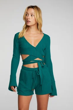 Chaser Brand Poor Boy Rib Long Sleeve Wrap Top Sale