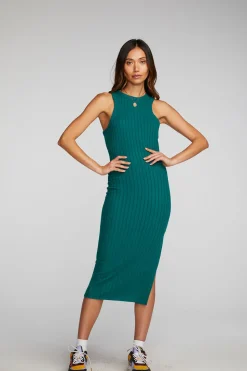 Chaser Brand Poor Boy Rib Midi Dress With Side Slit Cheap