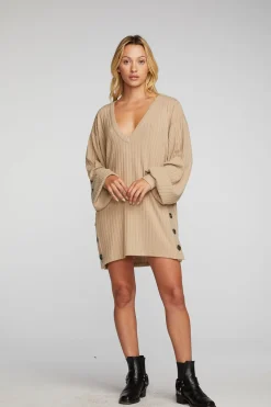 Chaser Brand Poor Boy Rib V-neck Tunic With Button Side Seam Shop