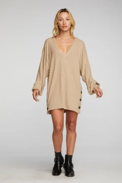 Chaser Brand Poor Boy Rib V-neck Tunic With Button Side Seam Shop