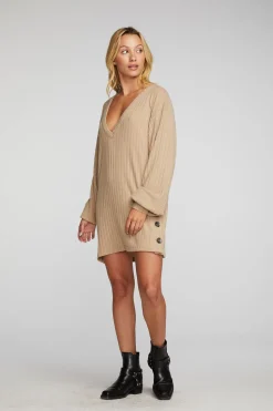 Chaser Brand Poor Boy Rib V-neck Tunic With Button Side Seam Shop