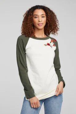 Chaser Brand Poppy Embroidery Football Long Sleeve Outlet