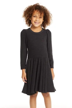 Chaser Brand Puff Black Licorice Long Sleeve Dress With Twirl Skirt Shop