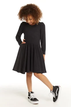 Chaser Brand Puff Black Licorice Long Sleeve Dress With Twirl Skirt Shop