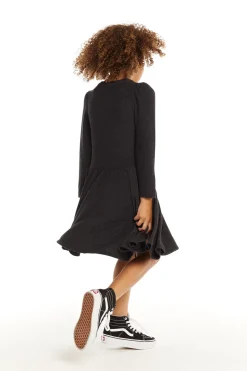 Chaser Brand Puff Black Licorice Long Sleeve Dress With Twirl Skirt Shop