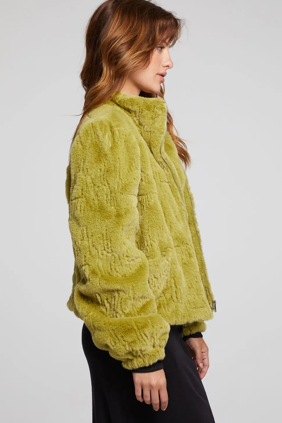 Chaser Brand Puff Sleeve Green Olive Jacket Flash Sale