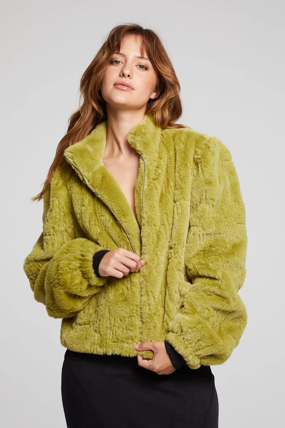 Chaser Brand Puff Sleeve Green Olive Jacket Flash Sale