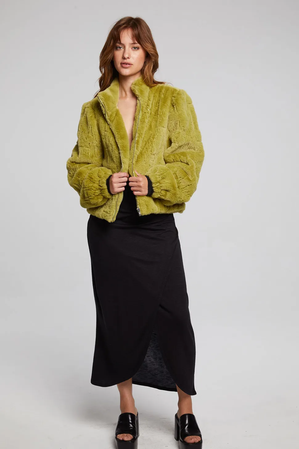 Chaser Brand Puff Sleeve Green Olive Jacket Flash Sale