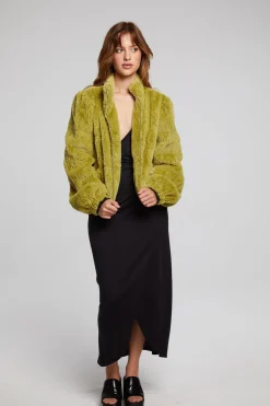 Chaser Brand Puff Sleeve Green Olive Jacket Flash Sale