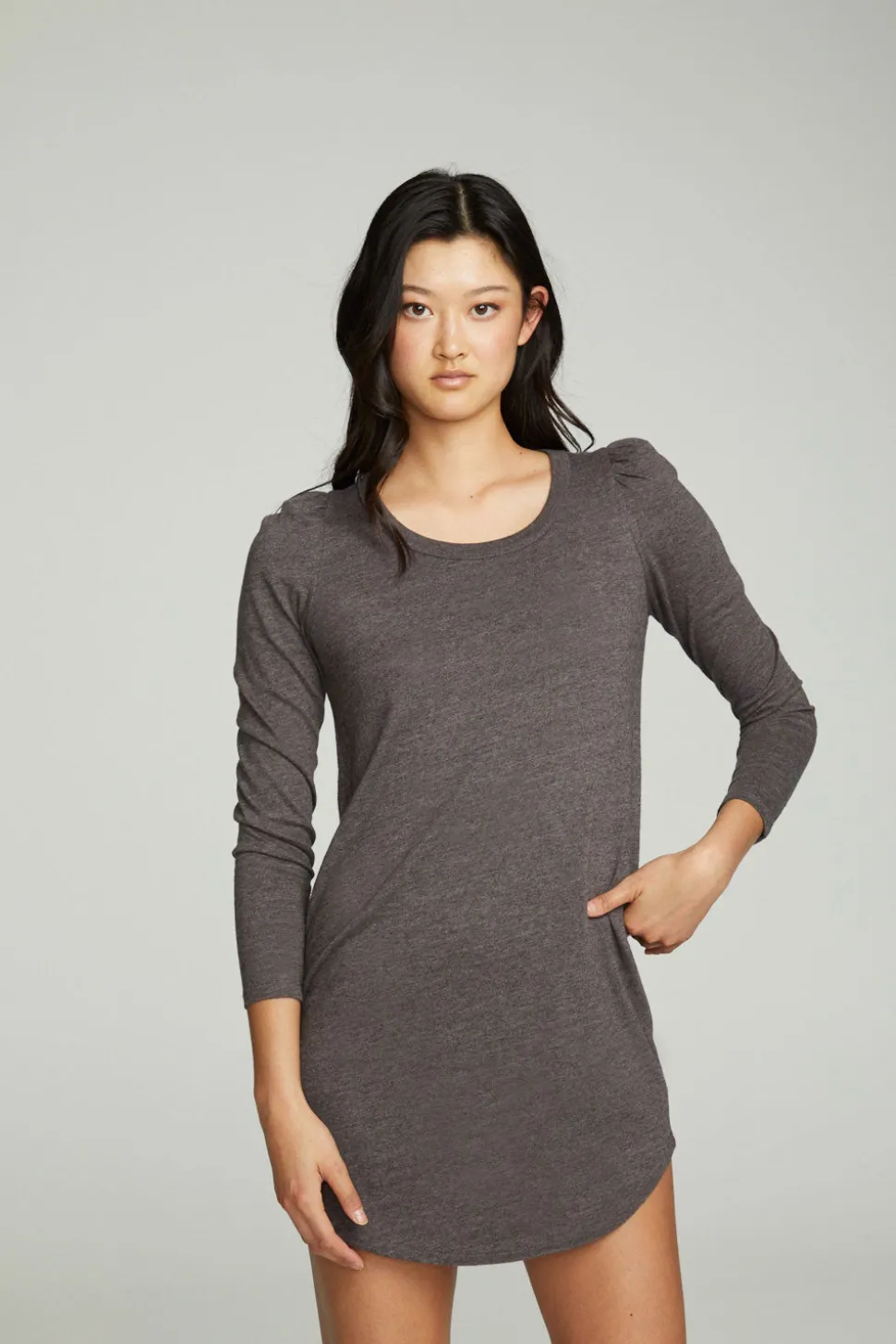 Chaser Brand Puff Sleeve Shirttail Hi Lo Dress Cheap