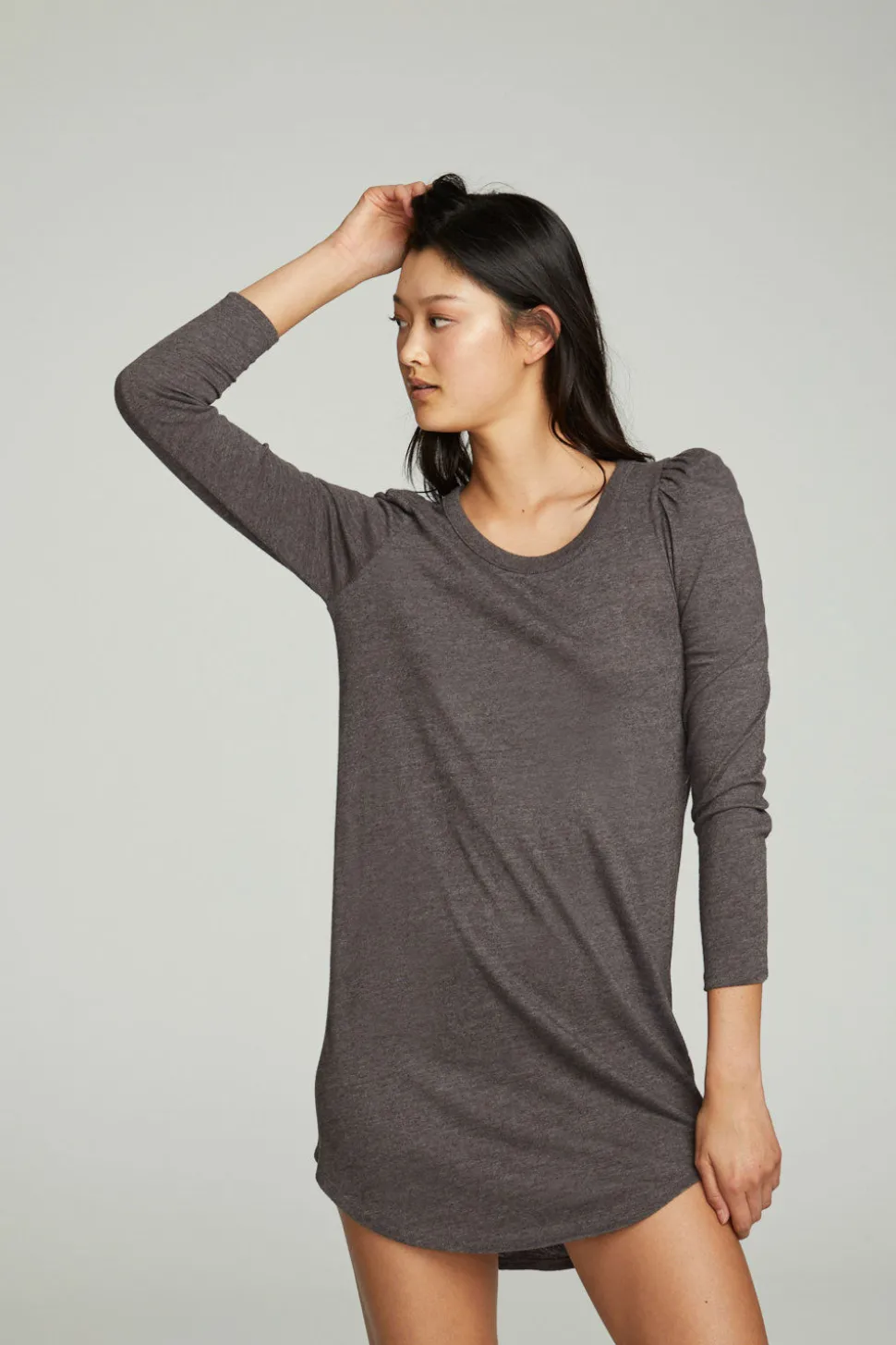 Chaser Brand Puff Sleeve Shirttail Hi Lo Dress Cheap